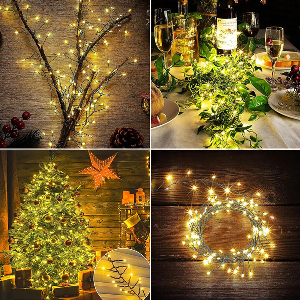 Accendi Petardo Luci 30m 1000 LED Bianco Caldo Verde Filo Cluster Lucine con Telecomando per Camera da Letto,Matrimonio,Compleanno,Festa,Albero di Natale,Giardino,Patio