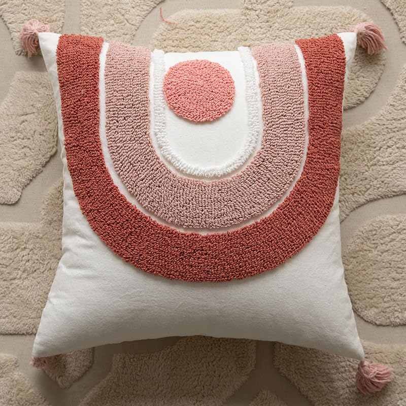 Nvzi Funda de almohada bordada estilo granja, diseño étnico bohemio con borlas, para sofá, mesita de noche, oficina, 17 x 17 pulgadas (04) b