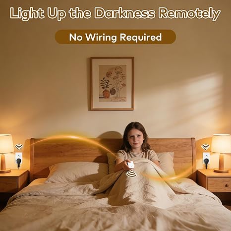 NineLeaf Remote Control Outlet Plug Wireless On Off Power Switch, Wireless Light Switch for Lamp, Light, Fan, Programmable, Compact, 500ft RF Range, FCC Listed,1Remote +2Outlets