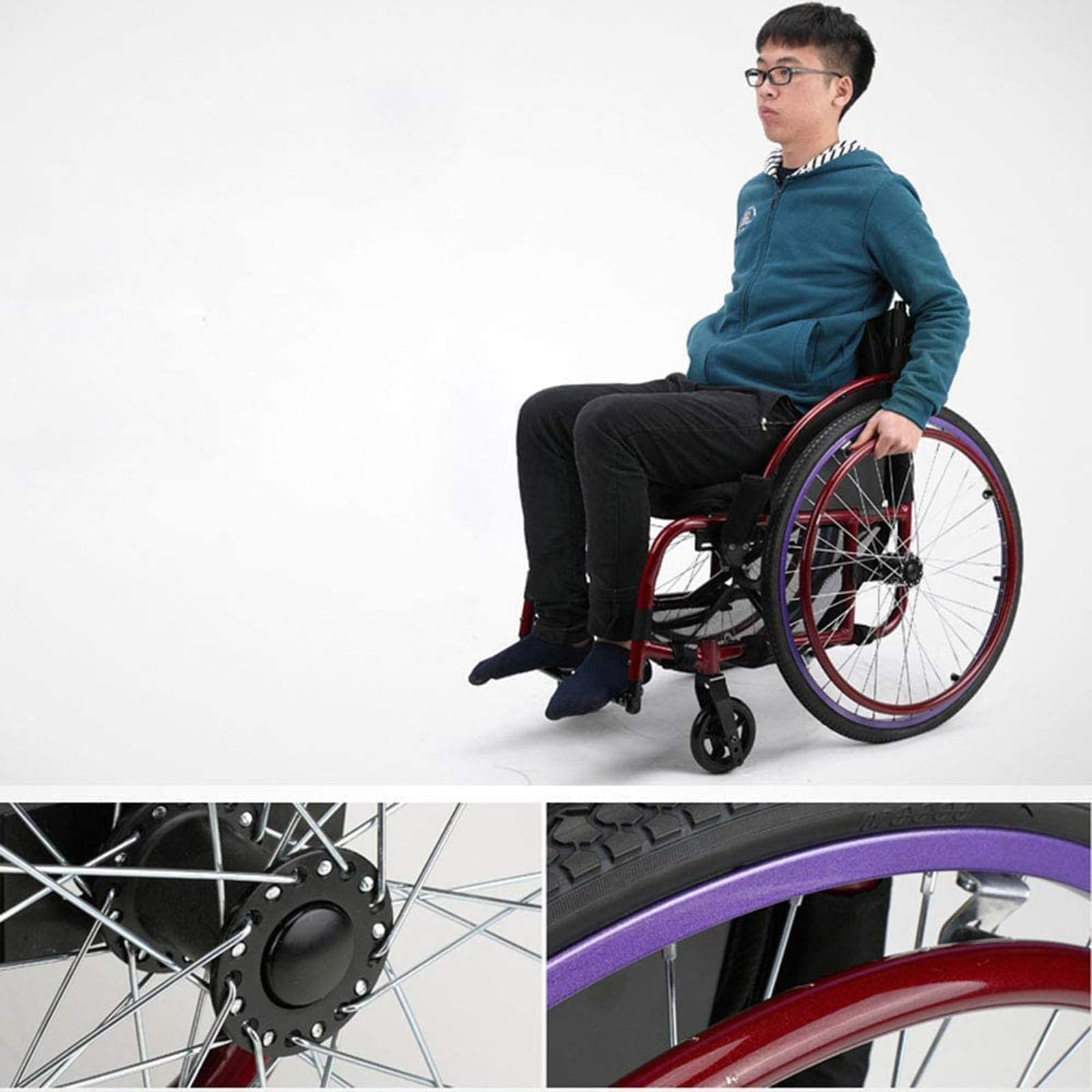 Silla de Ruedas Ultraligera, Silla de Ruedas Manual Plegable de Aleación de Aluminio