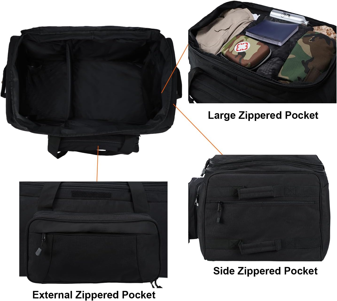 Military Tactical Wheeled Deployment Bag Rolling Duffel Trolley Bag for Camping (Black) - Image 4
