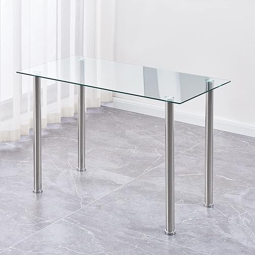 Miniatura 10 de Mesa de comedor de cristal de 51.2 pulgadas para 6 personas, mesa de cocina rectangular negra con tapa de vidrio templado y patas de metal Negro