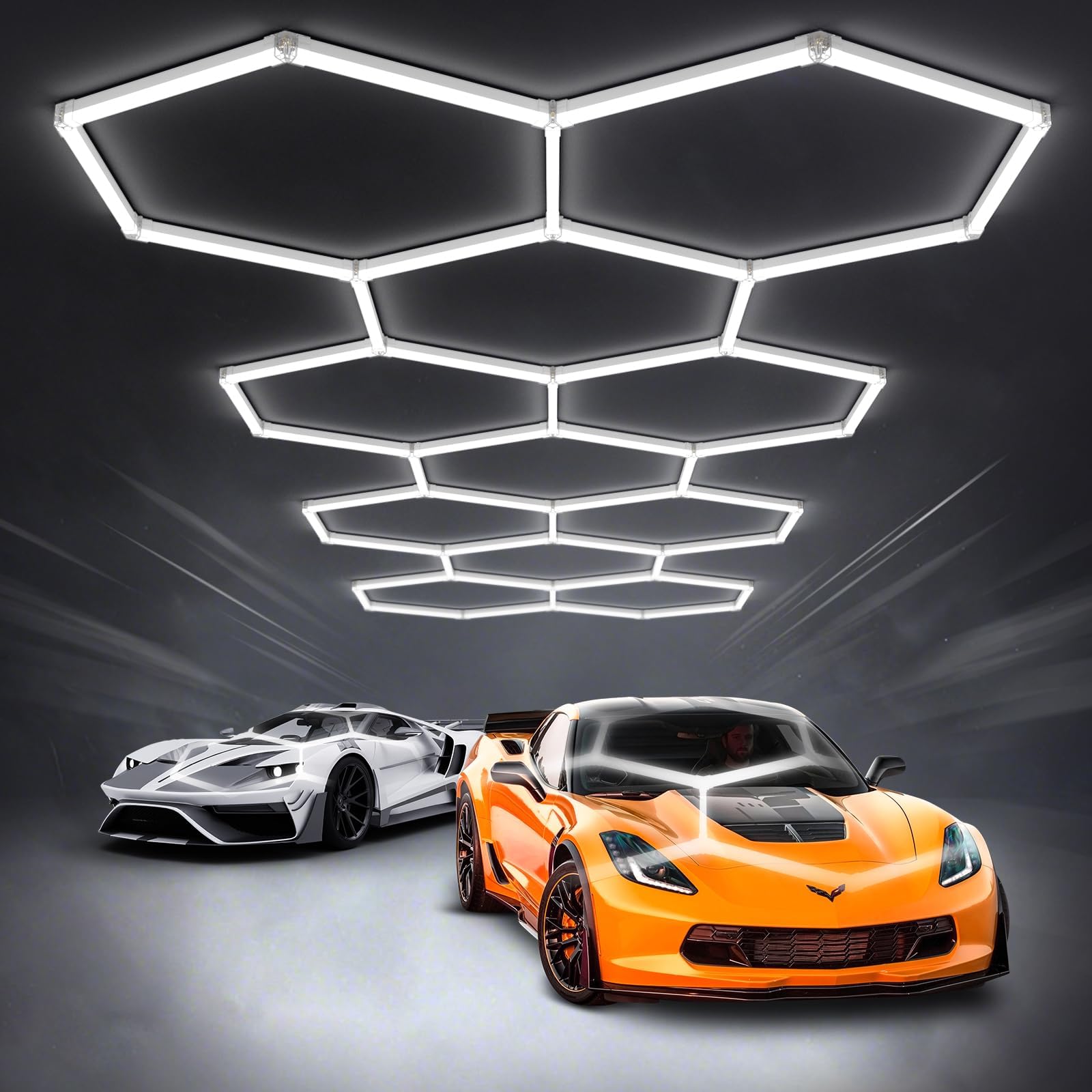 VEVOR Hexagon Garage Lights, 66300LM, 6500K 15 Grid Systems Honeycomb Hexagonal Garage LED Lights, DIY Cool White Car Detailing Ceiling Lighting Bright Shop Light For Gym Basement Workshop