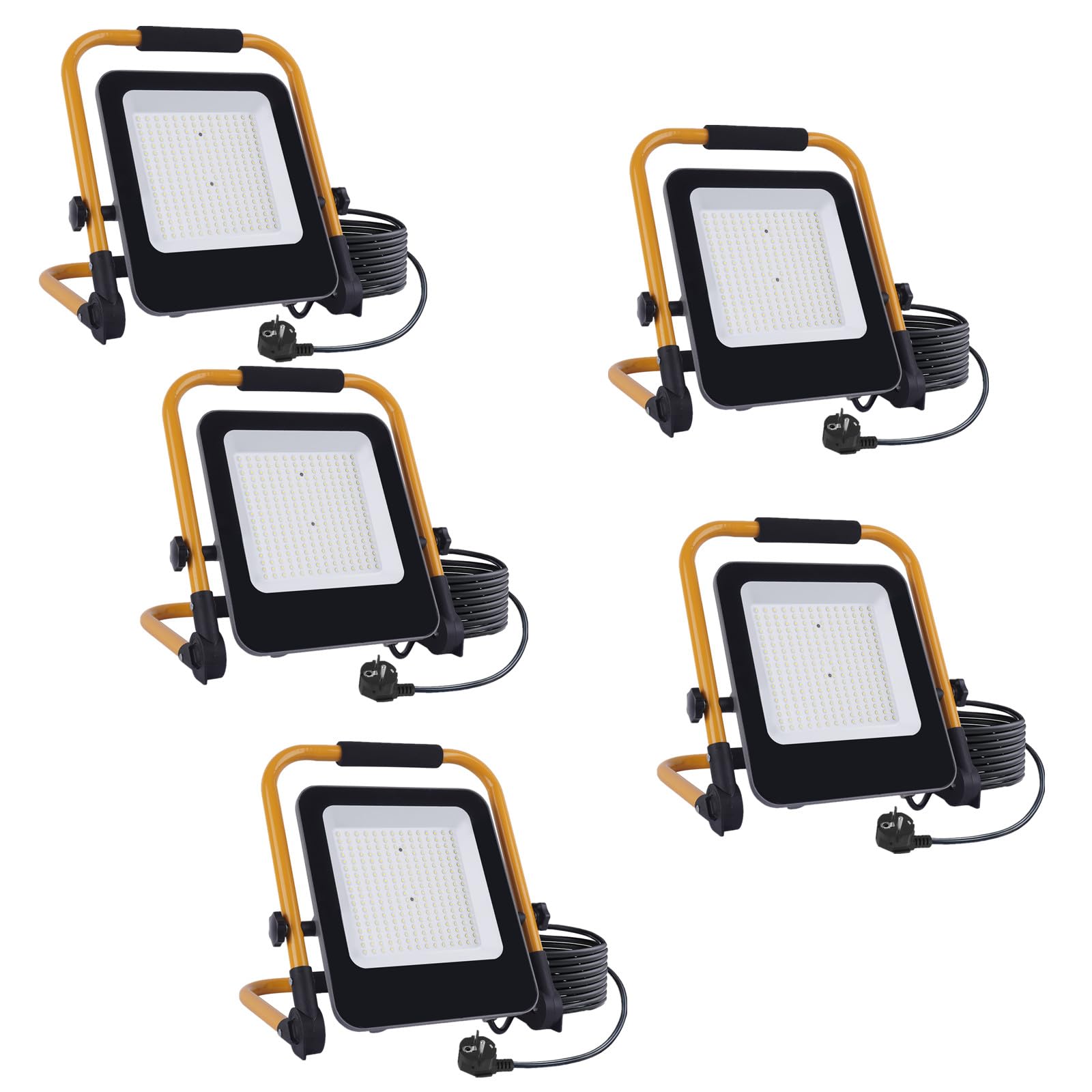 5pcs Faretto LED da Cantiere 200W, Faro da Lavoro Super Luminoso con Spina, Luci da Lavoro Portatile 6000K con cavo da 2m, Proiettore da Lavoro per officina, garage e giardino