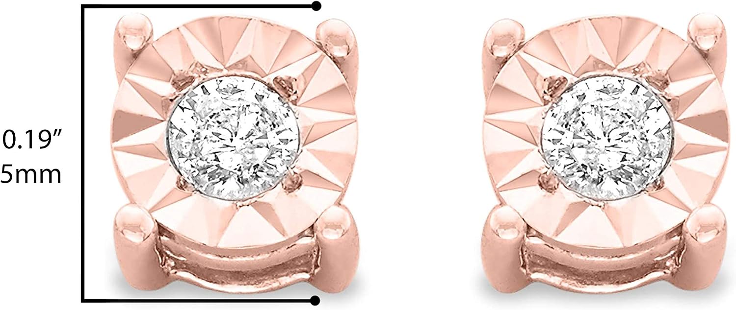 10K Rose or Yellow Gold Plated .925 Sterling Silver 1/10-1/5 Cttw Diamond Miracle-Set Stud Earrings (J-K, I2-I3) - Choice of Size & Metal Color