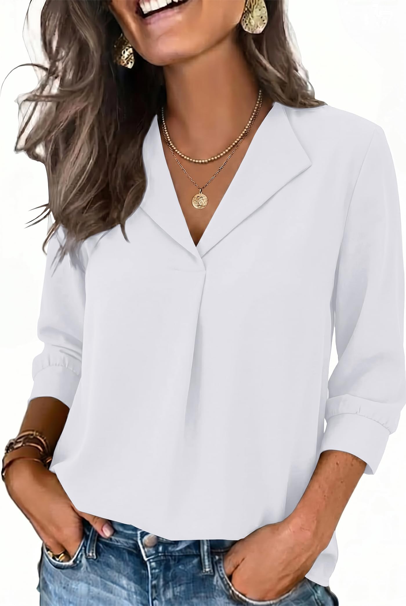 WIHOLL 3/4 Length Sleeve Womens Tops Dressy Casual Blouses Summer Spring Trendy Business Outfits Fashion Clothing