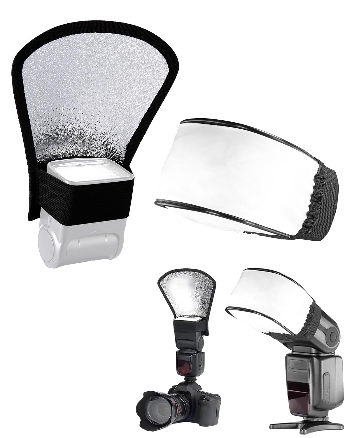 2Pcs Diffusore Flash E 2 in 1 Argento Riflettore - Diffusore Flessibile Universale Flash, Flash Diffusore Argento Riflettore, Diffusore Universale in Tessuto