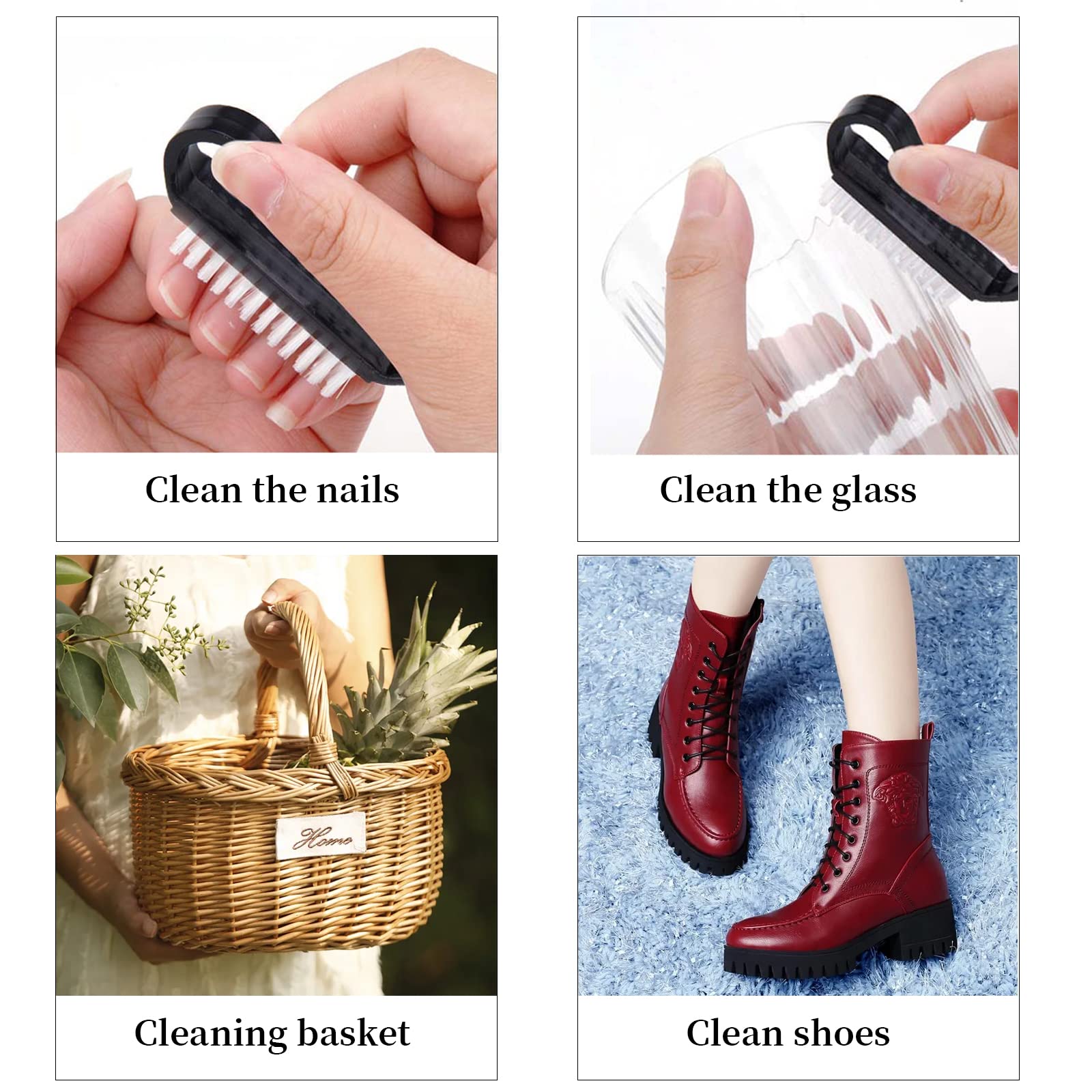 Cepillo de limpieza de uñas, 20 piezas de cepillos de uñas de plástico para el hogar con mango negro, limpiador de cepillo para dedos, portátil, herramientas de manicura para uñas y dedos de los pies 3