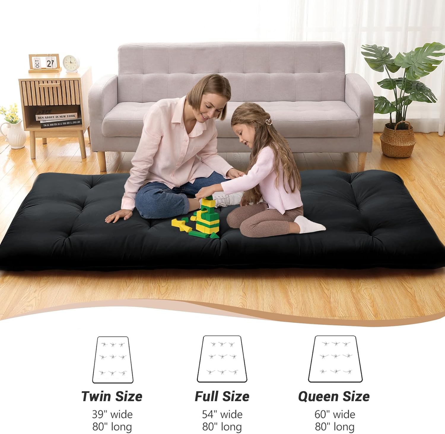 ROYGROW Japanese Floor Mattress for Adults Kids, Japanese Floor Bed Mattress Tatami Mat, Roll Up Mattress Portable Sleeping Pad for Dorm, Camping, Travel