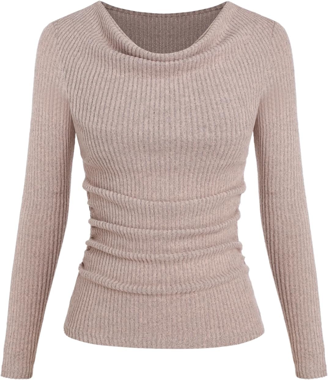 ZAFUL Women's Cowl Neck Long Sleeve Tunic Tops Ribbed Knit Ruched T Shirts Slim Fit Draped Basic Tops - Image 5