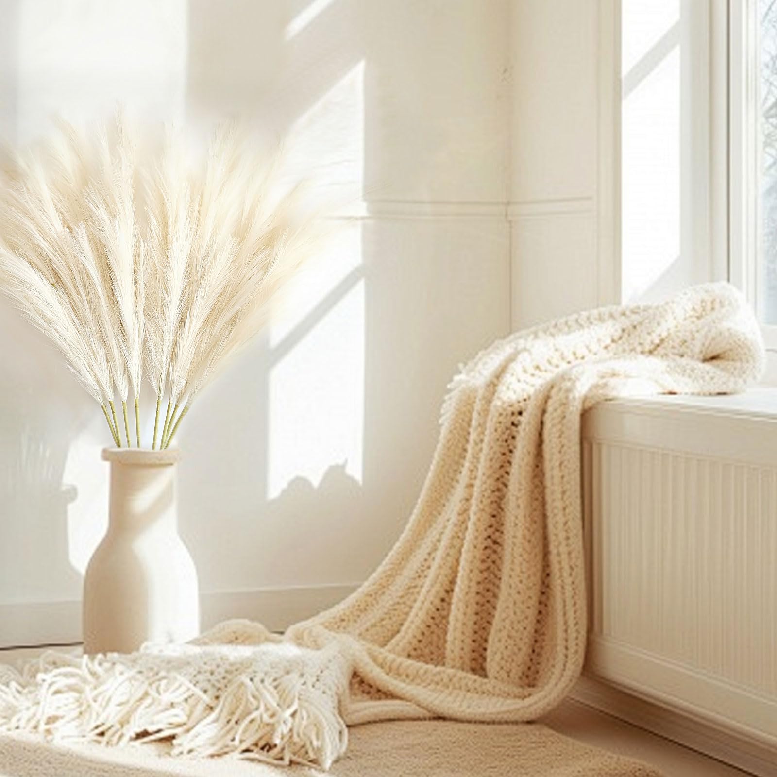 8 Stück Pampasgras Künstlich Groß Decor 113CM,Künstliche Trockenblumen Deko Pampasgras Groß für Wohnzimmer Flur Treppe Hochzeits Vase Dekoration