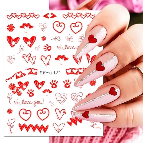 Miniatura 2 de Calcomanías de arte de uñas de San Valentín, calcomanías de uñas en relieve 5D, autoadhesivas, diseño de uñas de amor rojo, suministros de arte de