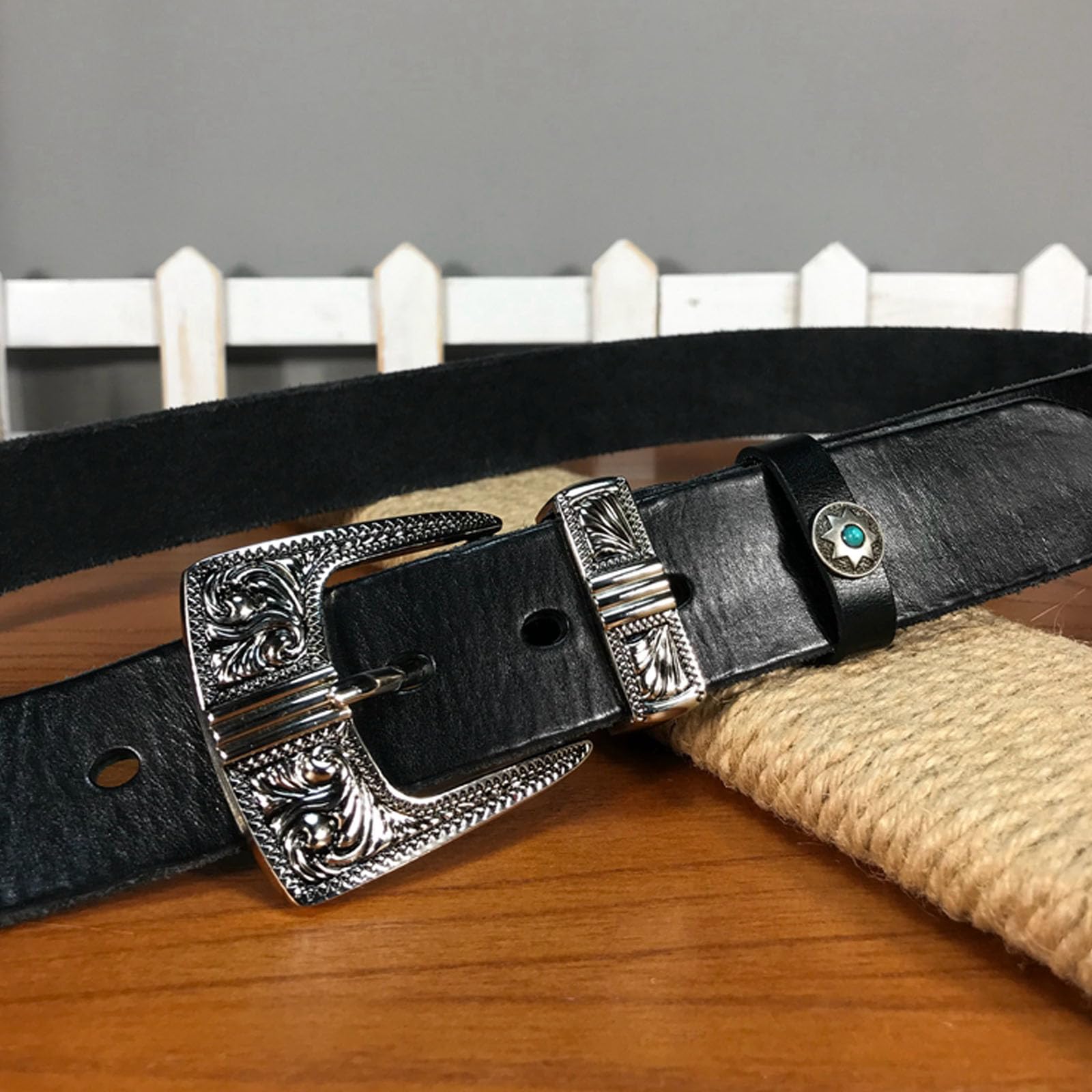 Cintura Uomo Fibbia ad Ardiglione Western, Cinture da Cowboy Occidentale in Pelle, Cintura Vintage Regolabile per Jeans con Fibbia in Metallo,Nero,105CM/41.3''