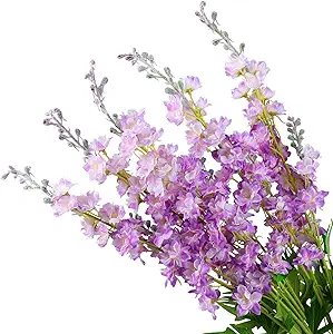 5pcs Purple Delphinium Artificial Flowers, 33" Silk Larkspur Faux Flower with Long Stem Fake Bouquet for Tall Floor Vase Kitchen Home Indoor Hyacinth Summer Floral Plant Centerpiece Decor