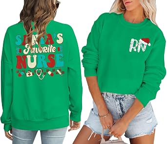 LUKYCILD Santas Favorite Nurse Sweatshirt Christmas Sweatshirts for Women Long Sleeve Nurse Christmas Shirt Xmas Gifts