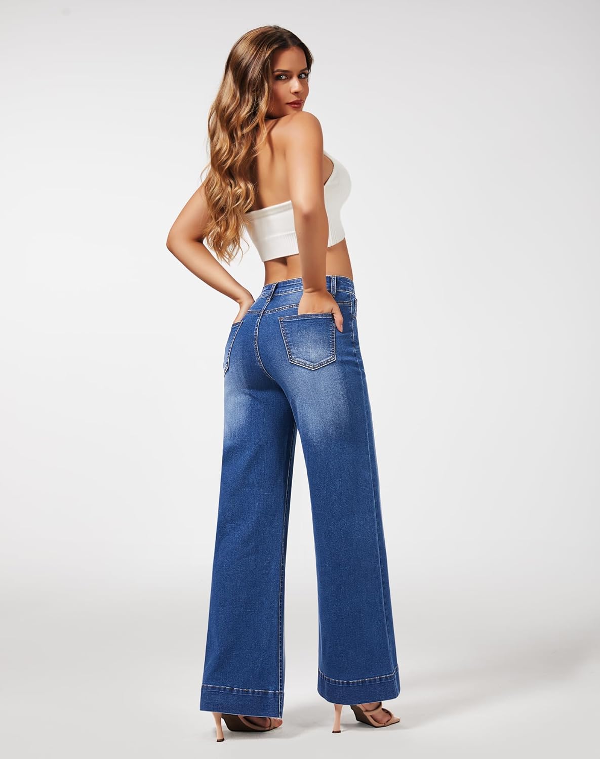 roswear Women's Wide Leg Jeans Casual High Waisted Stretchy Baggy Loose Long Trouser Jeans - Image 7