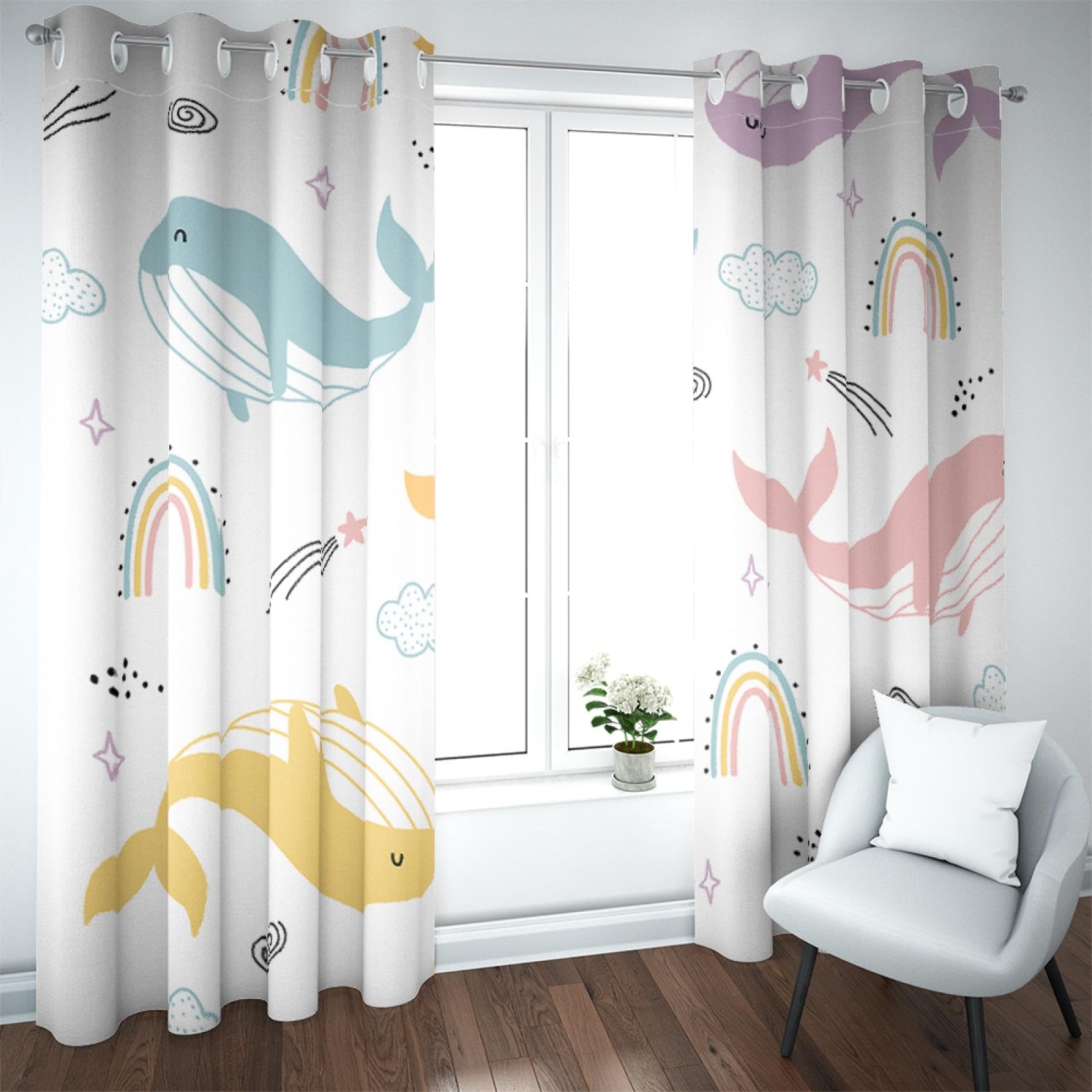 Rideaux baleines colorées imprimés pour chambre d'enfant occultants et thermiques