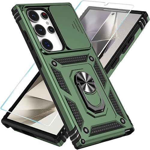 SunStory Funda para Samsung Galaxy S24 Ultra de 6.8 pulgadas, con protector de pantalla HD, función atril y funda para cámara deslizante, color