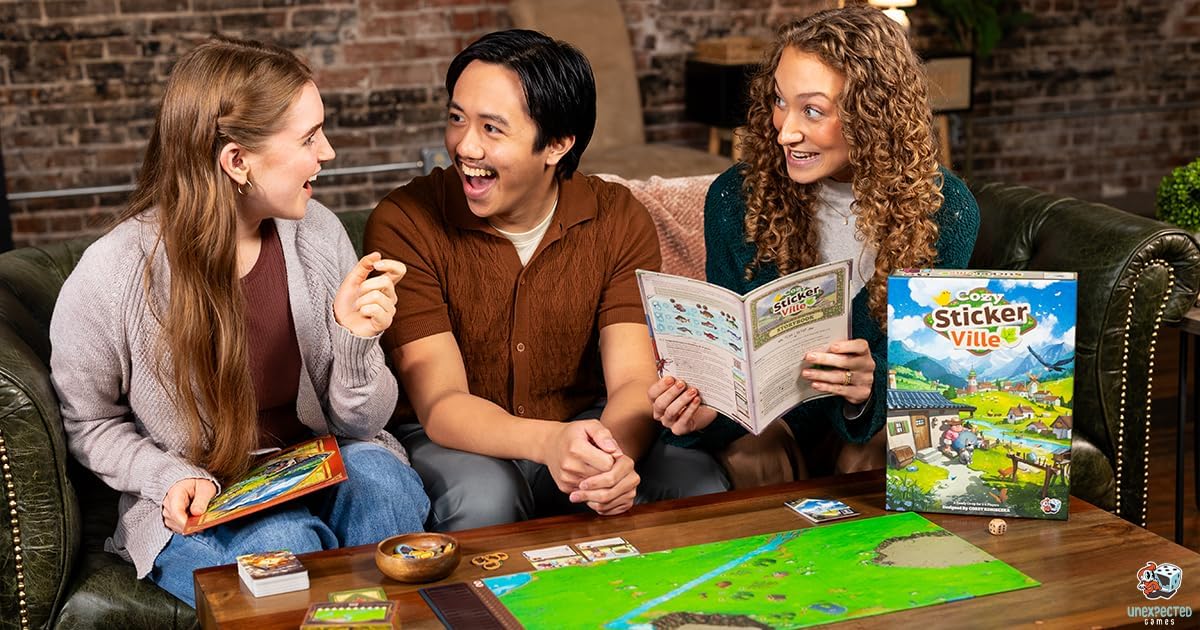 Asmodee Cozy Stickerville Board Game - Narrative Strategy Game of Village Building & Storytelling, Family-Friendly Fun for Kids & Adults, Ages 8+, 1-6 Players, 30 Minute Playtime