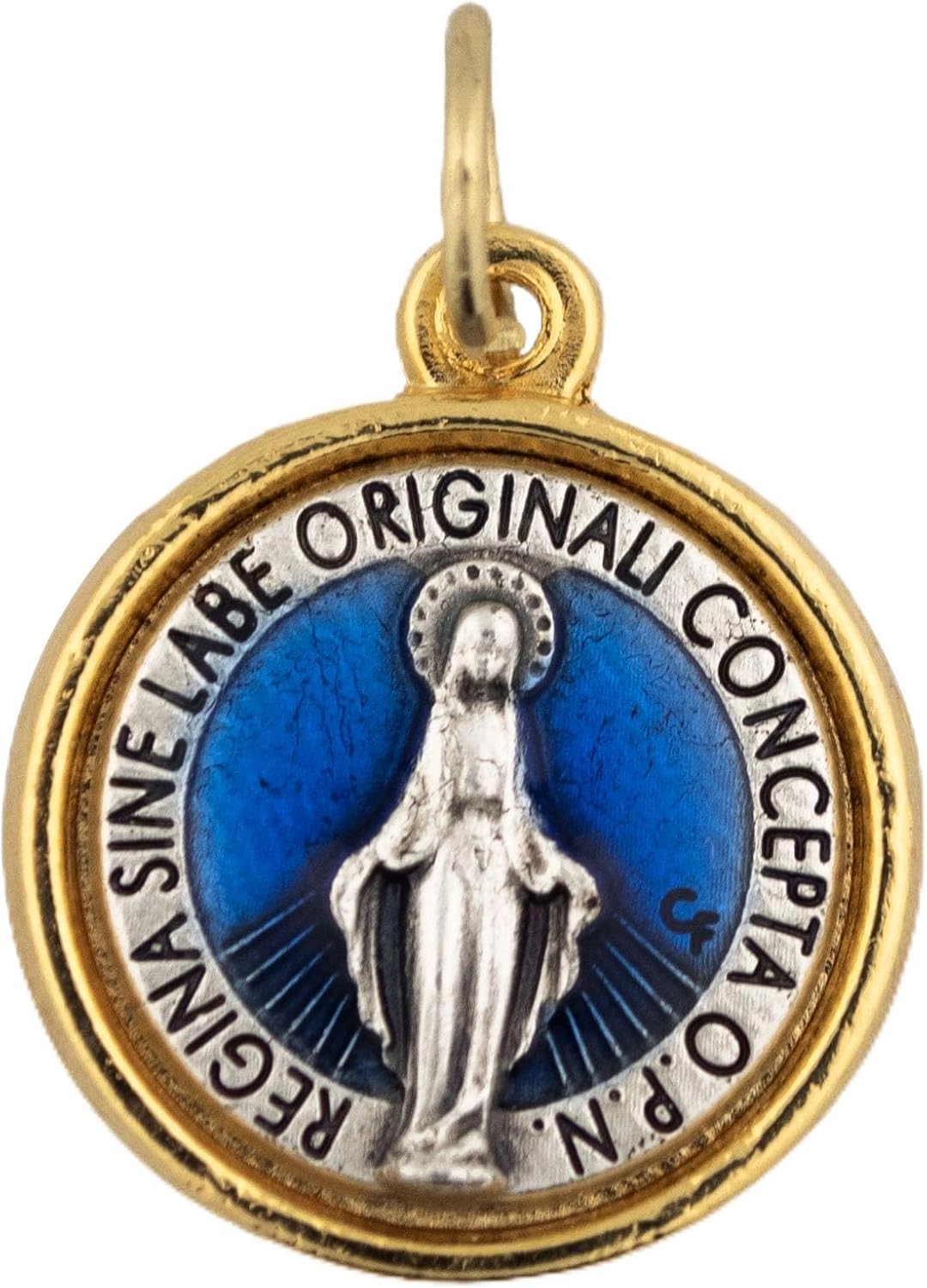 VILLAGE GIFT IMPORTERS Small Silver Tone Religious Medal with Gold-Tone Round Frame | Catholic Saint and Holy Figure Pendants | Christian Beading Supplies for Chaplets and Jewelry