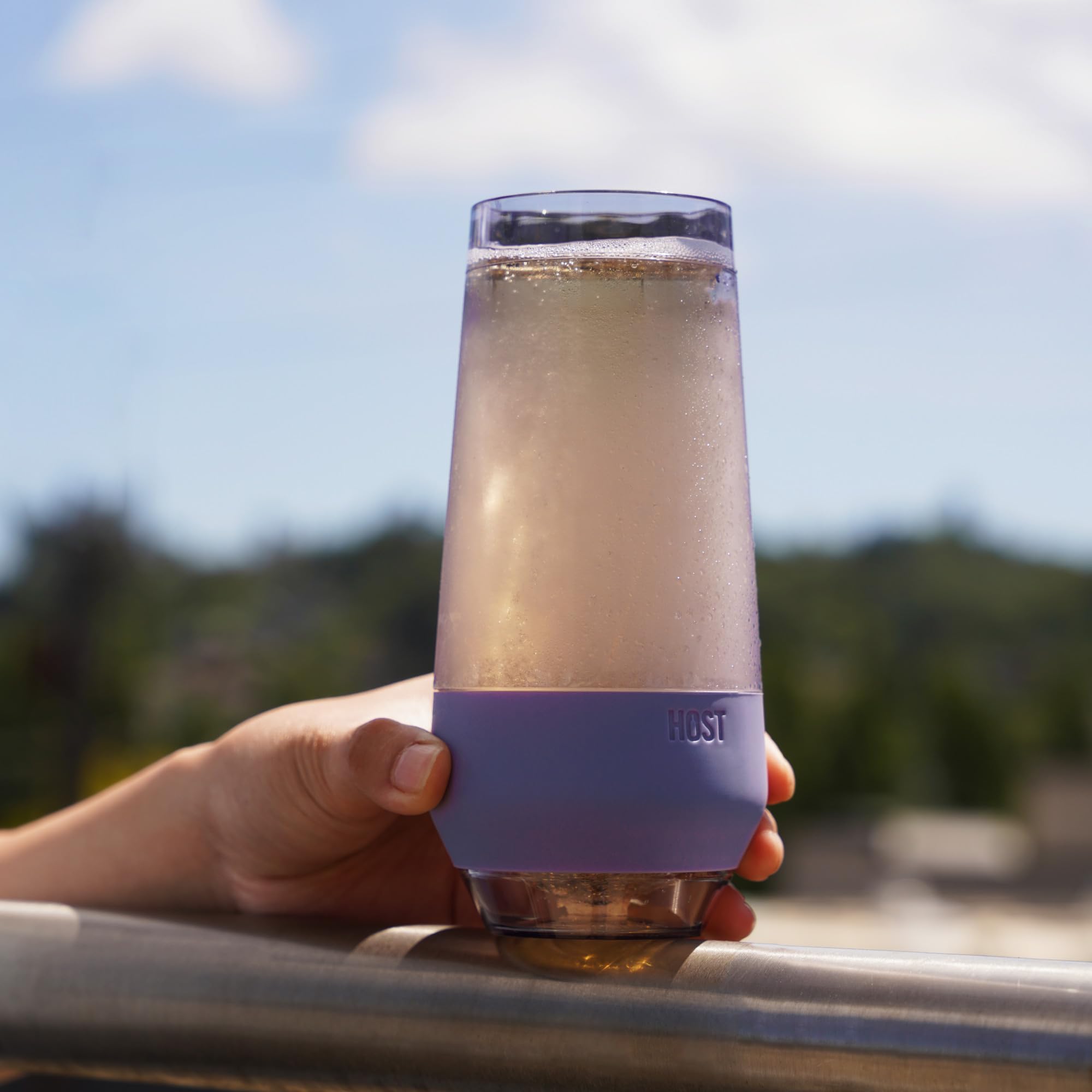 Host Champagne Freeze doppelwandiges Weinglas ohne Stiel für Sekt, Gläser, Trinkbecher, 266 ml, farbige Kunststoffgläser, dunkelviolett, 2 Stück