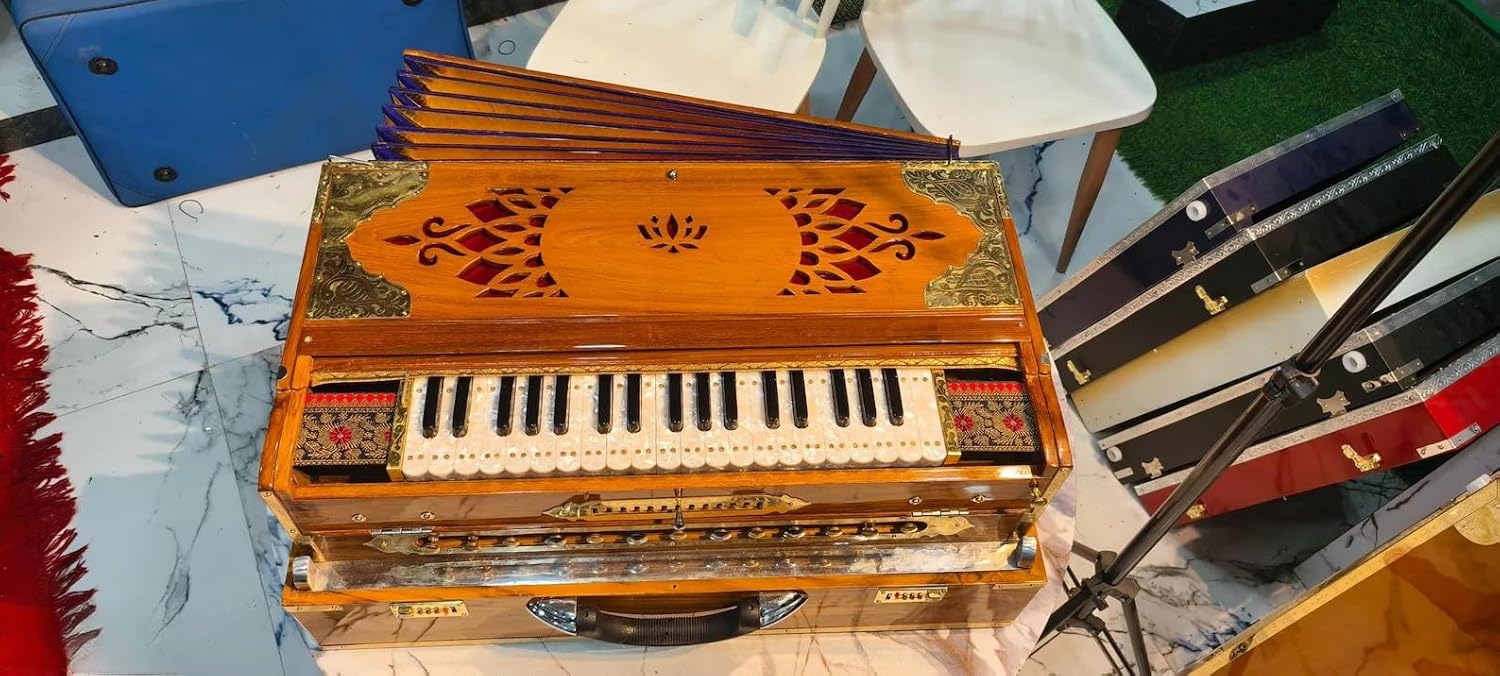 NamasteHimalayas Limited 4- Reed 13-Scale Professional Harmonium natural wooden glossy finish Premium Quality Best for Kirtan, Bhajan, Meditation, Sound Healing Therapy