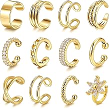 12Pcs Ear Cuffs Non Piercing 14K Gold Plated Ear Cuff Earrings for Women Adjustable Non Pierced Ears Clip on Cartilage Earrings Set Jewelry