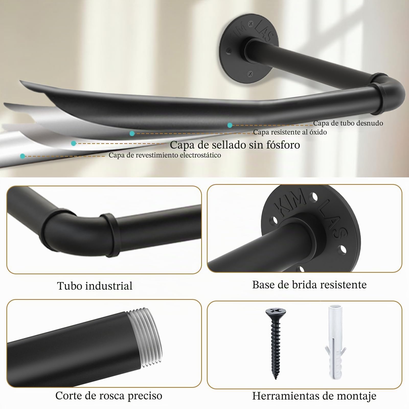 Yawinhe Perchero de Pared Industrial, 80cm, Barras de Suspensión para Ropa, Ahorro de Espacio, Desmontable, para Dormitorio, Sala de Estar, Negro, 2-Pack