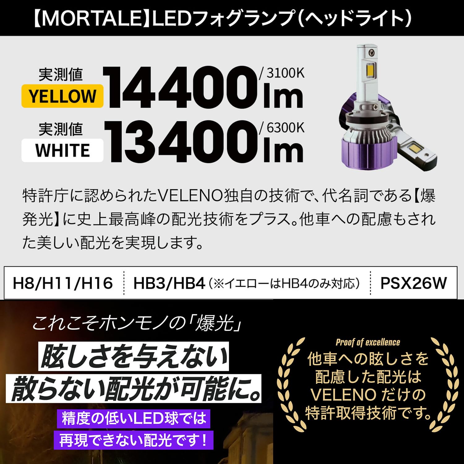 Amazon.co.jp: VELENO MORTALE H8 H11 H16 Shape Burst Light Actual