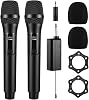 Wireless Microphone Dual Professional Cordless Mic Handheld Microphone System for Amplifier, PA System, Karaoke, Meeting, Party, Church (Black & Black)