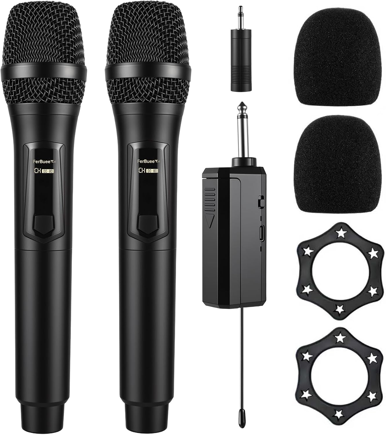 Wireless Microphone Dual Professional Cordless Mic Handheld Microphone System for Amplifier, PA System, Karaoke, Meeting, Party, Church Black & Black