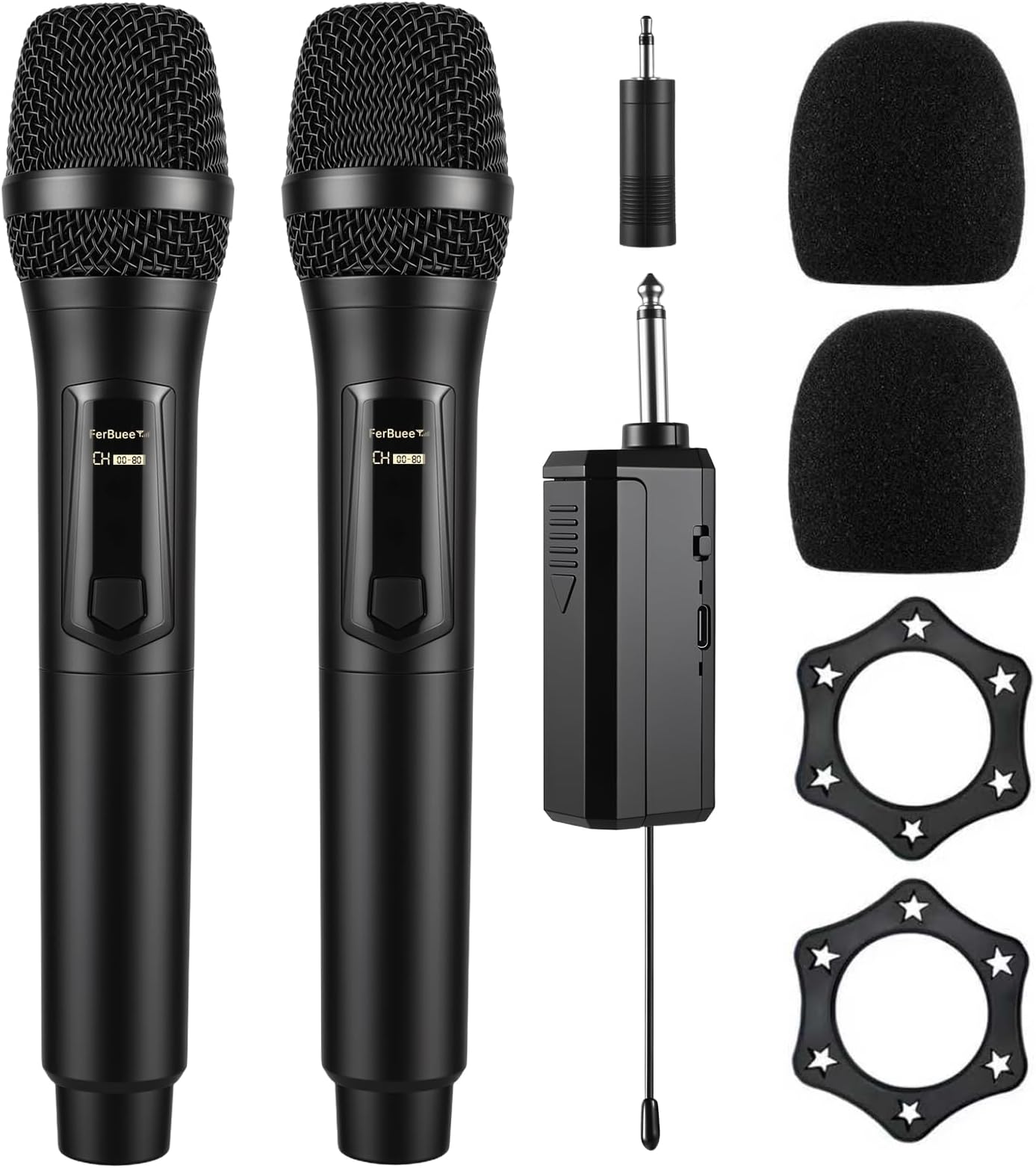 Wireless Microphone Dual Professional Cordless Mic Handheld Microphone System for Amplifier, PA System, Karaoke, Meeting, Party, Church (Black & Black)