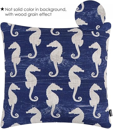Miniatura 4 de TRENDIN Funda de almohada decorativa de caballito de mar de 18 x 18 pulgadas para sofá, decoración náutica, cuadrada, de lino, funda de cojín para