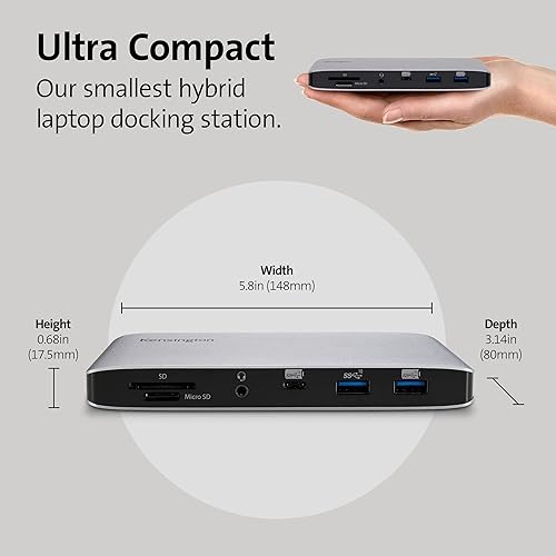 Miniatura 5 de Kensington SD2480T Thunderbolt 3 y USB-C Dual 4K Estación de acoplamiento con lector de tarjetas PD, SD y Micro SD de 60 W, para Windows y MacBooks