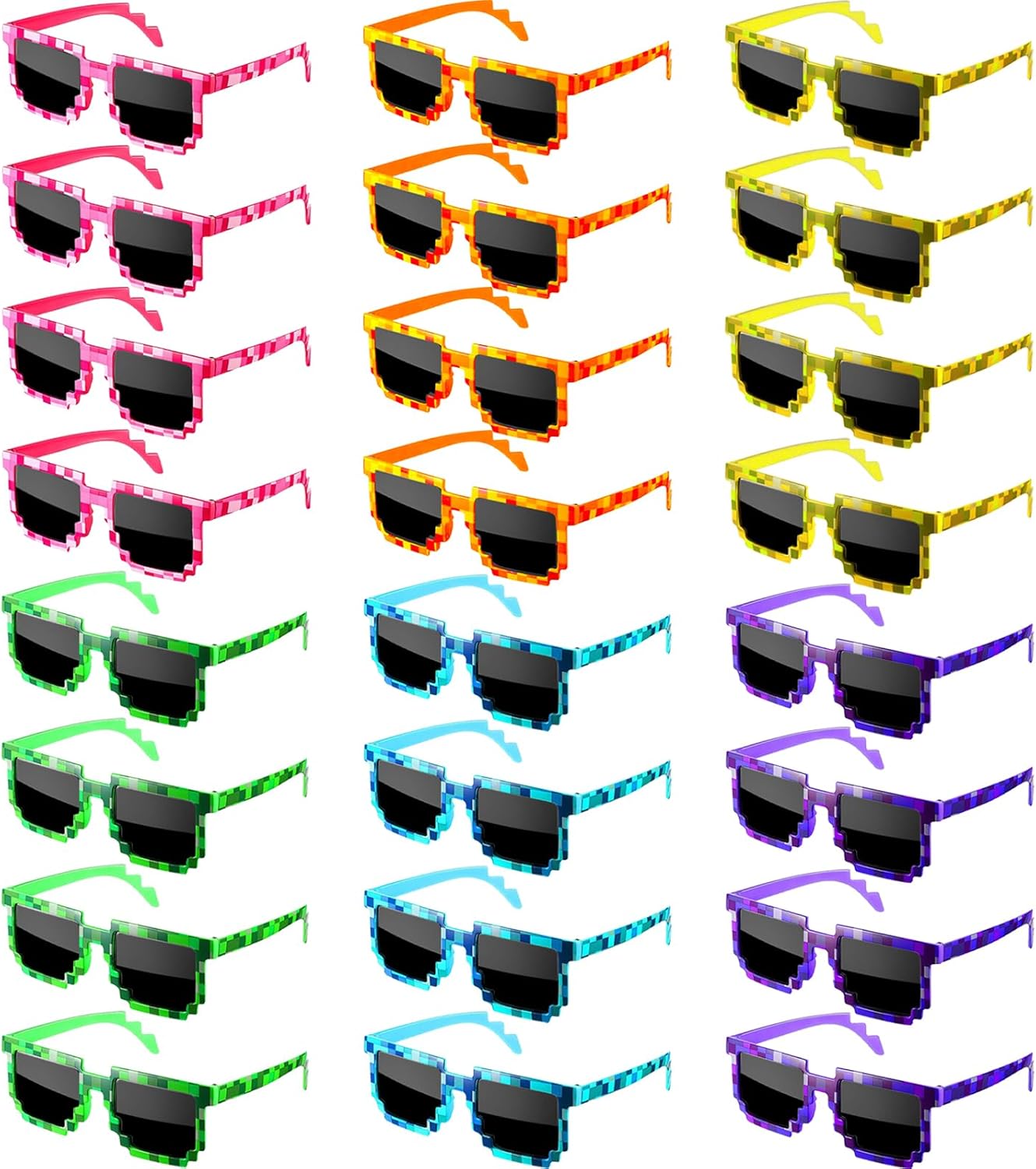 Matcheck 12/24/32 Pack Miner Party Sunglasses Pixelated Mosaic Gamer Birthday Photo Props Glasses for Adults Teens