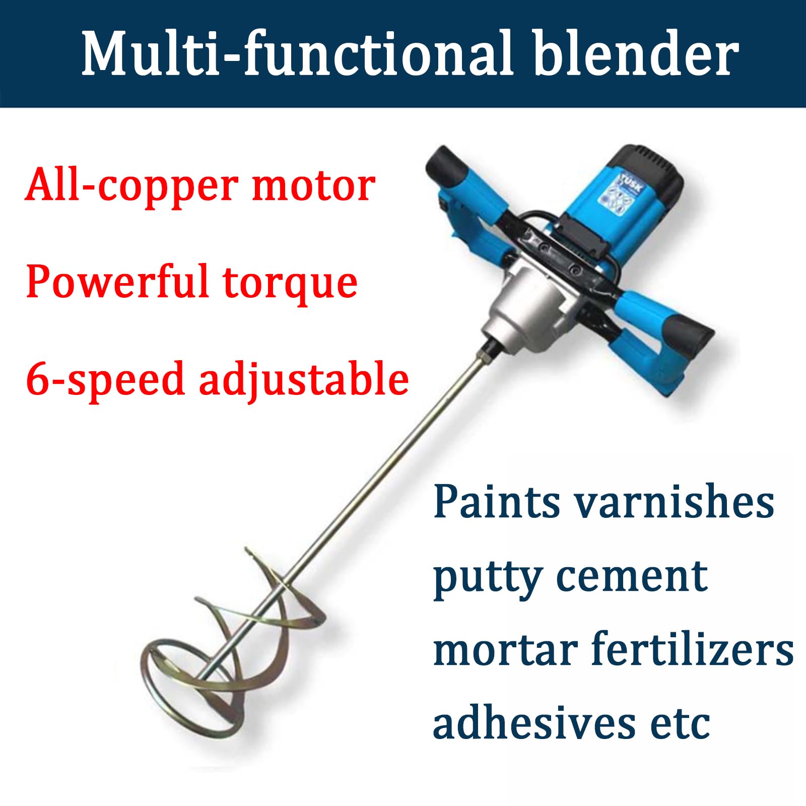 Mezclador de pintura eléctrico, mezclador industrial de mano, 6 velocidades ajustables hasta 650 RPM, para revestimientos, pinturas, masillas, cemento, morteros, fertilizantes, adhesivos