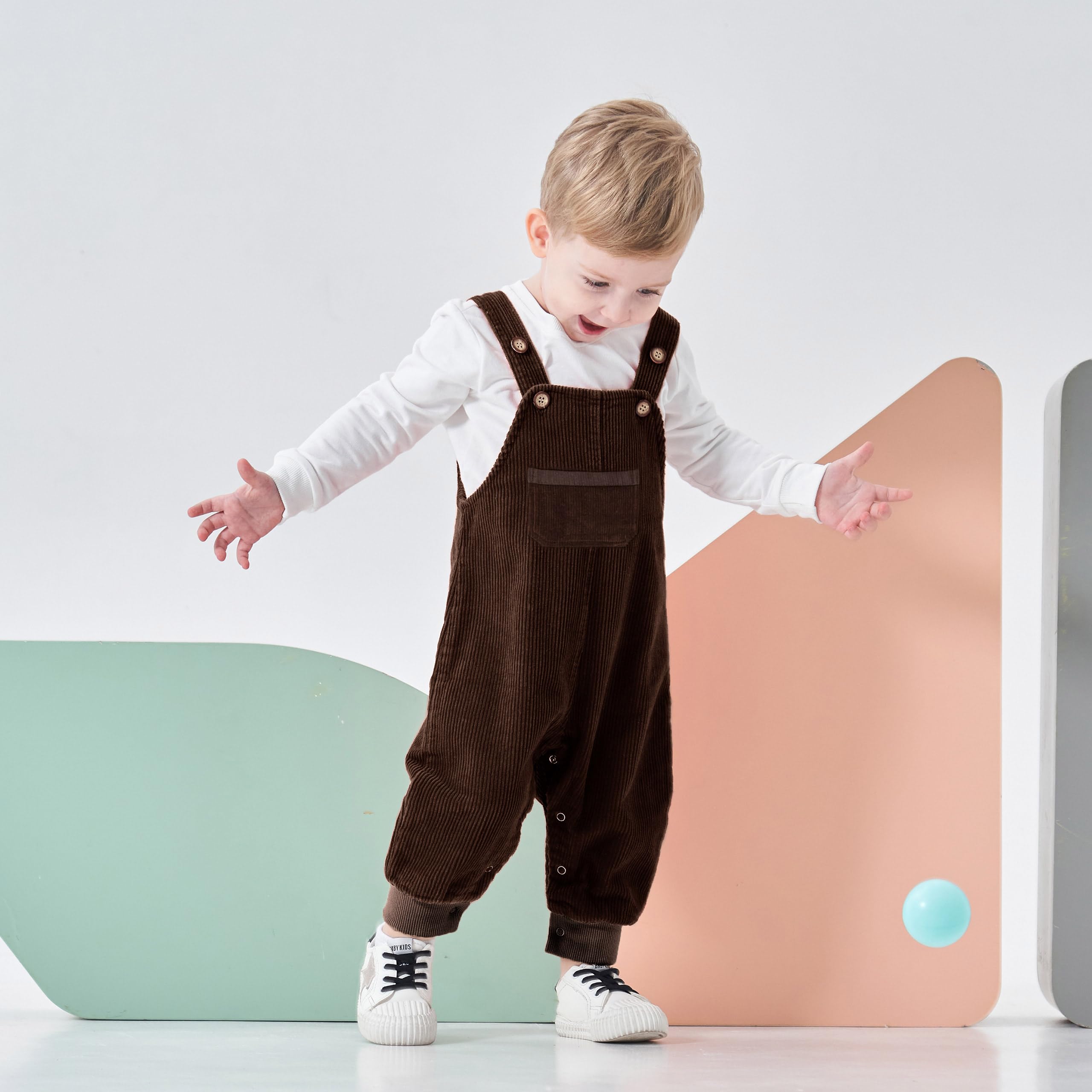Volunboy Bébé Unisexe Dinosaure Salopette, Enfant Velours Côtelé Réglable Combinaison Pantalon