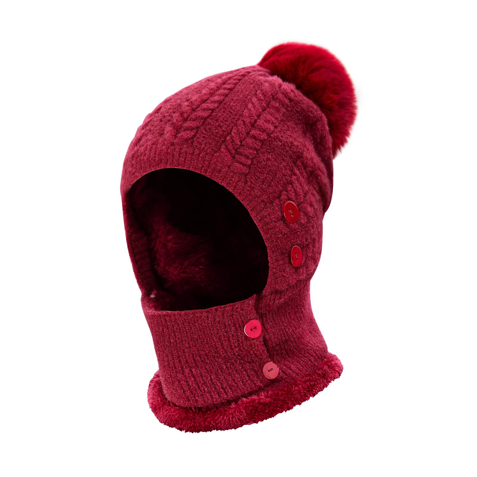 Winter Warm Knitted Cap＆Neck Warmer Sets,Flexible Knit beanie Hat With Hairball,Soft Thick Fleece Lined,Women Adjustable Face Mask For Outdoor Sports,Winter Gift