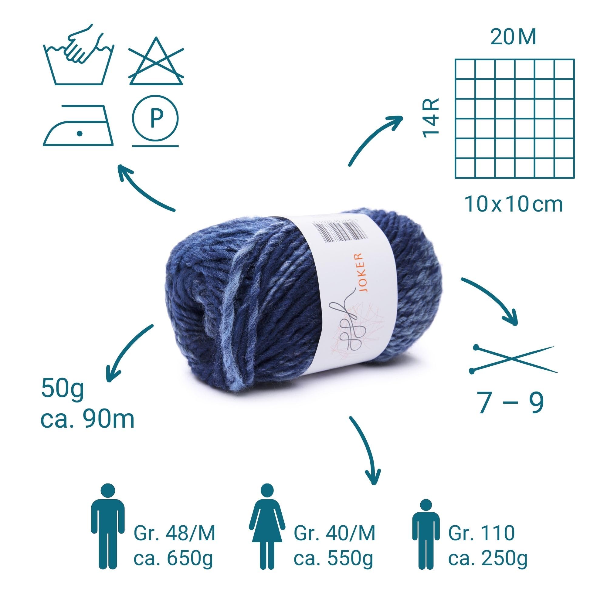 ggh Joker – Farbverlauf Wolle zum Stricken – 6×50 g Set (300 g) – Strickgarn für Stricken und Häkeln – Marine-Jeans-Blau meliert
