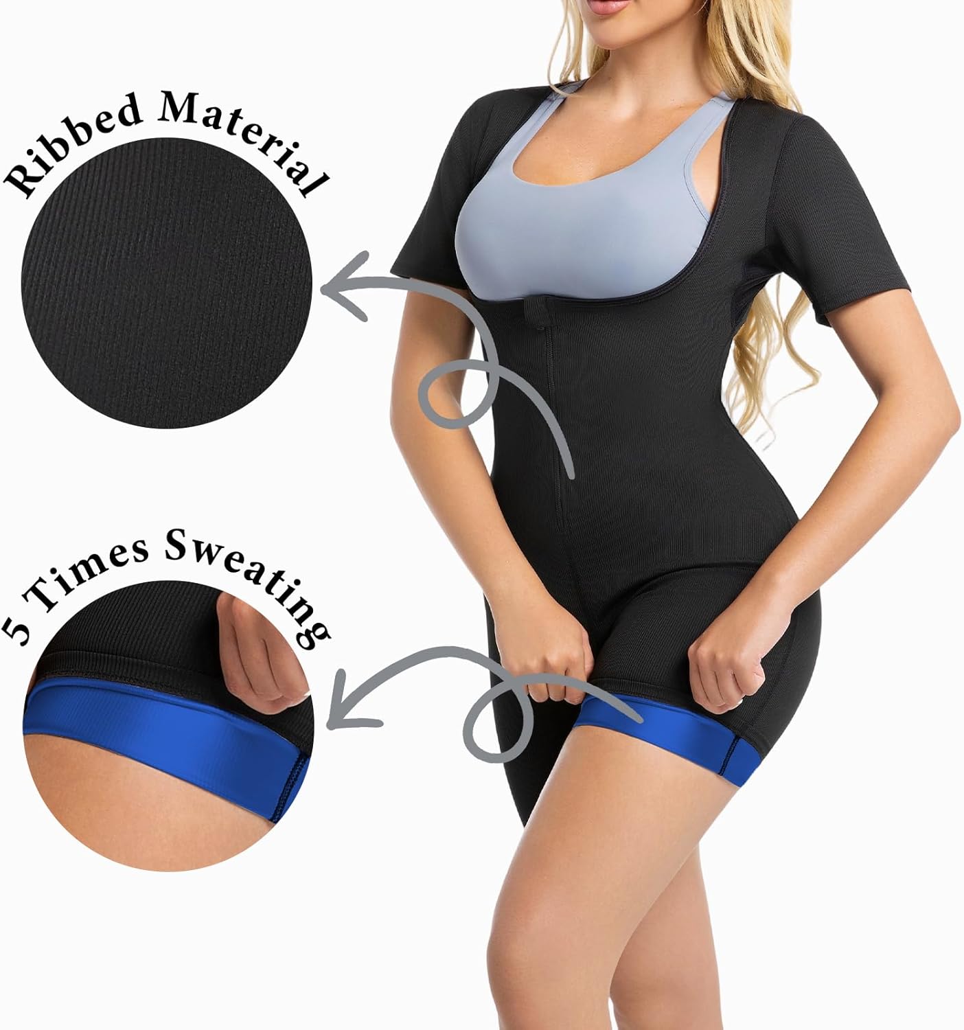 Sauna Suit for Women Ribbed Full Body Sweat Shirts Weight Loss Waist Trainer Slim Shaper Belly Fat Workout Jumpsuit - Image 5