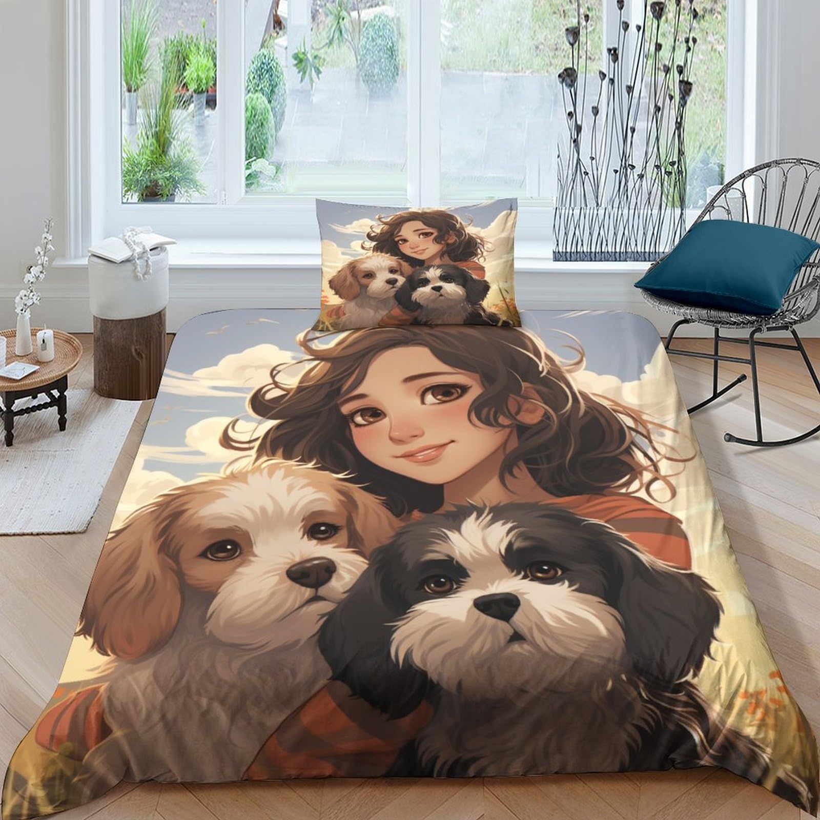 Parure lit enfant microfibre housse de couette respirante animaux douce 135x200