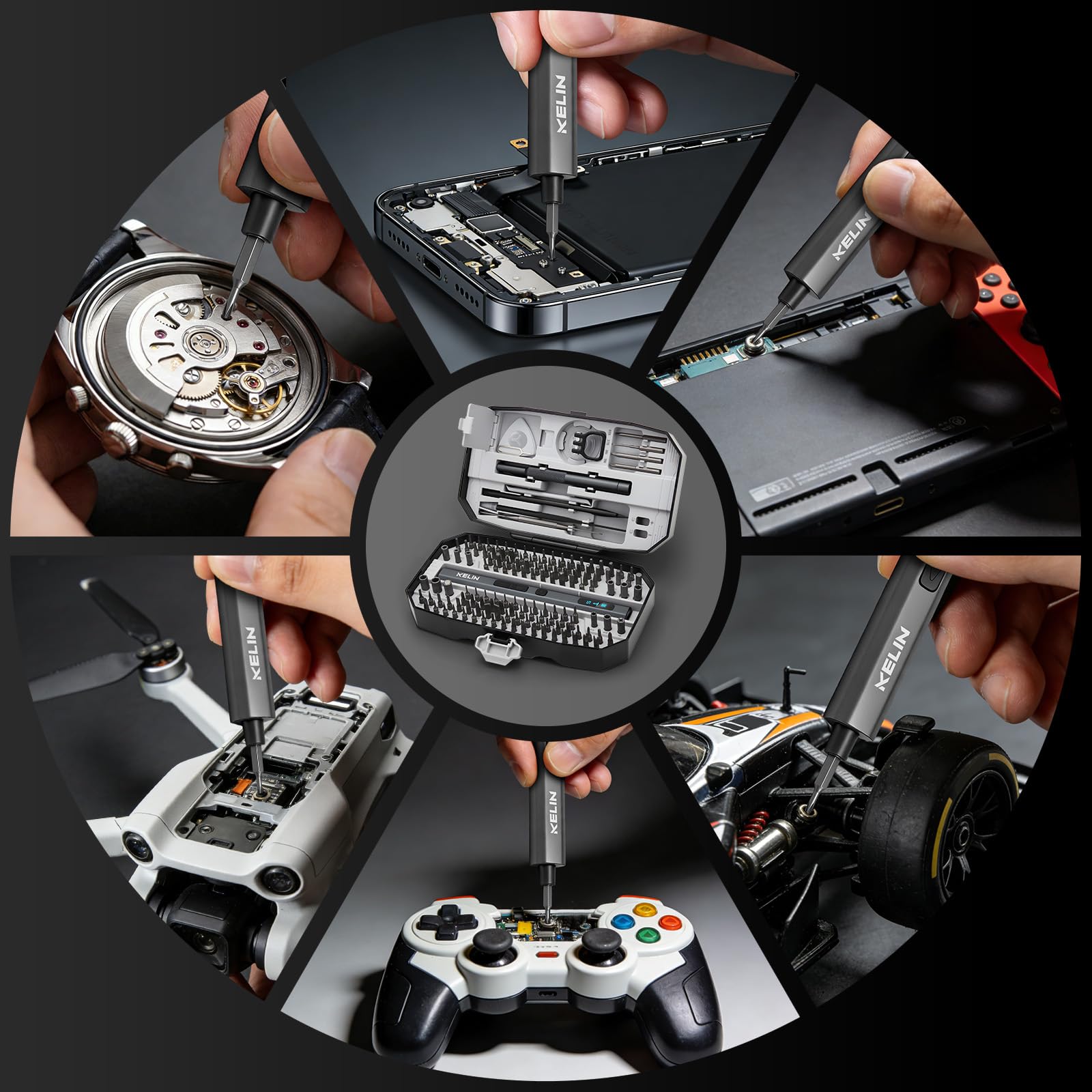 KELIN Destornillador eléctrico 156 en 1, juego de destornilladores de potencia de precisión, 5 niveles de par y 140 puntas magnéticas de acero S2, regalos para hombres, kit de herramientas de