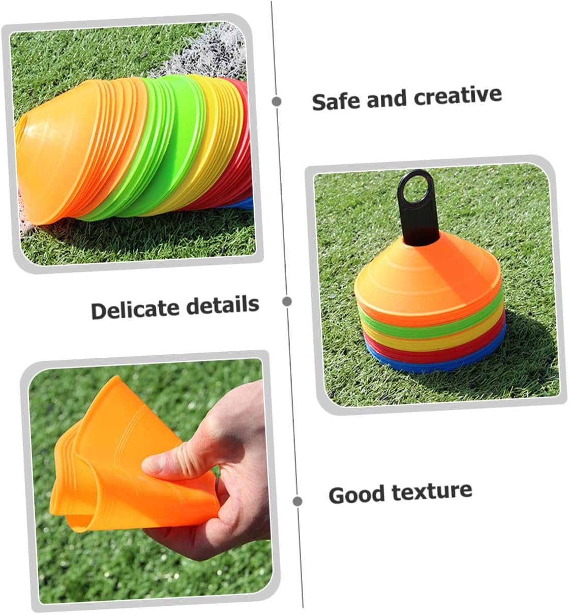 Soccer Training Cones Round Soccer Discs Set Plastic Football Obstacle Markers with Metal Stand and Mesh Bag 50pcs Foot Training Supplies and Field Drills