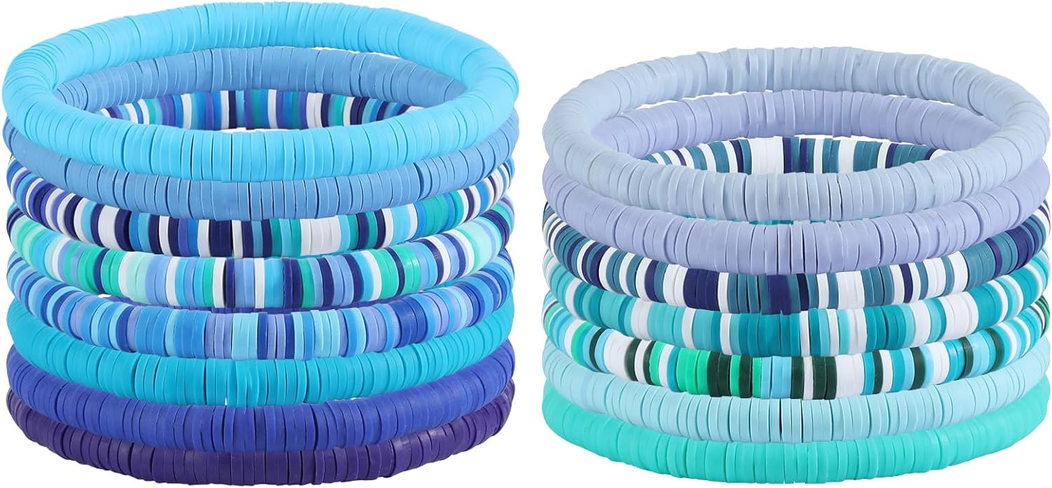 Ornaland 15 Pcs Friendship Bracelets Clay Bead Bracelets Heishi Bracelets Set Stackable Surfer Stretch Summer Beach Bracelets for Women