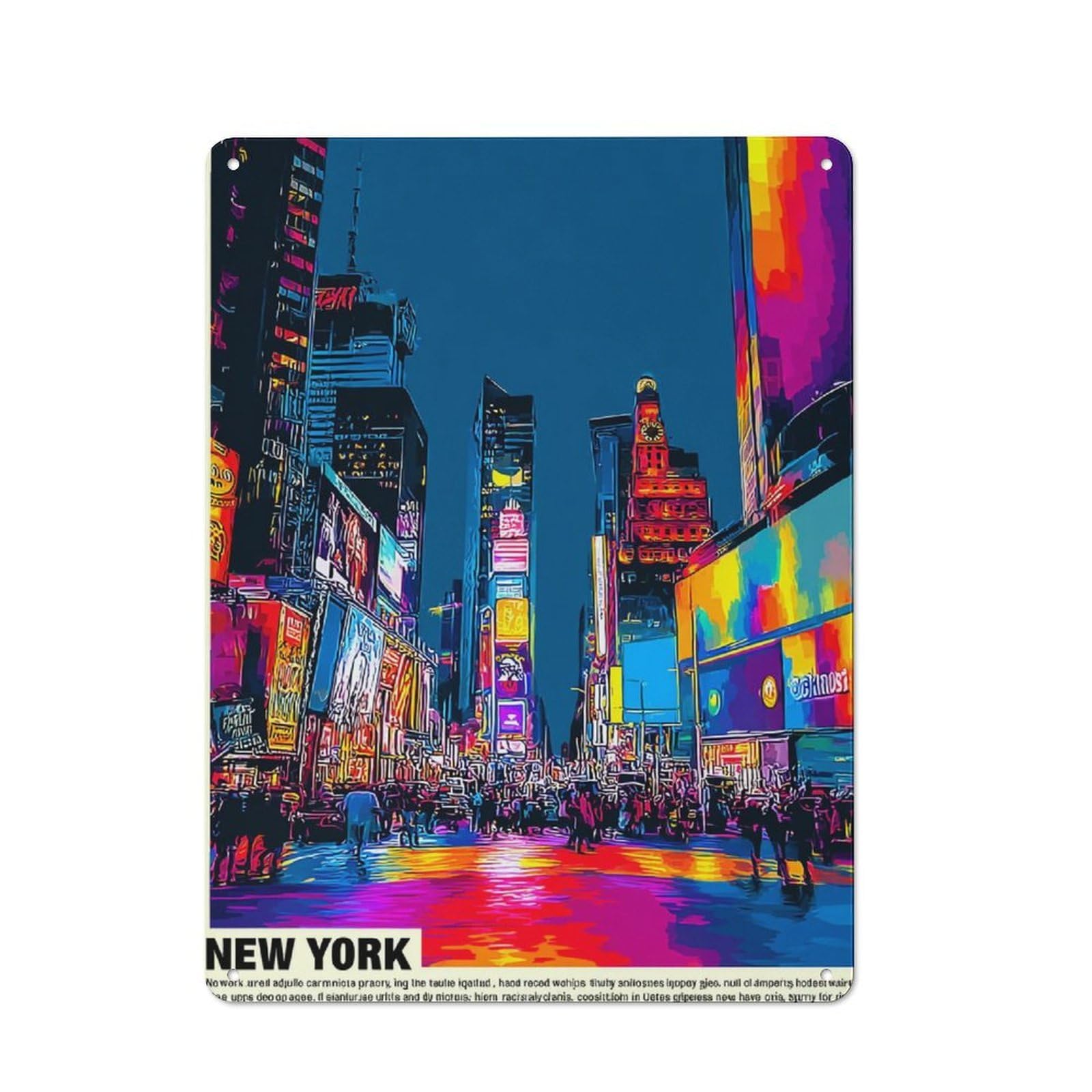 Nostalgic Decorative Tin Sign 40x30cm Featuring Neon Nights New York's Vibrant Cityscape -1, Old Style Wall Plaque for Kitchen, Hallway, Bar Or Small Cafe