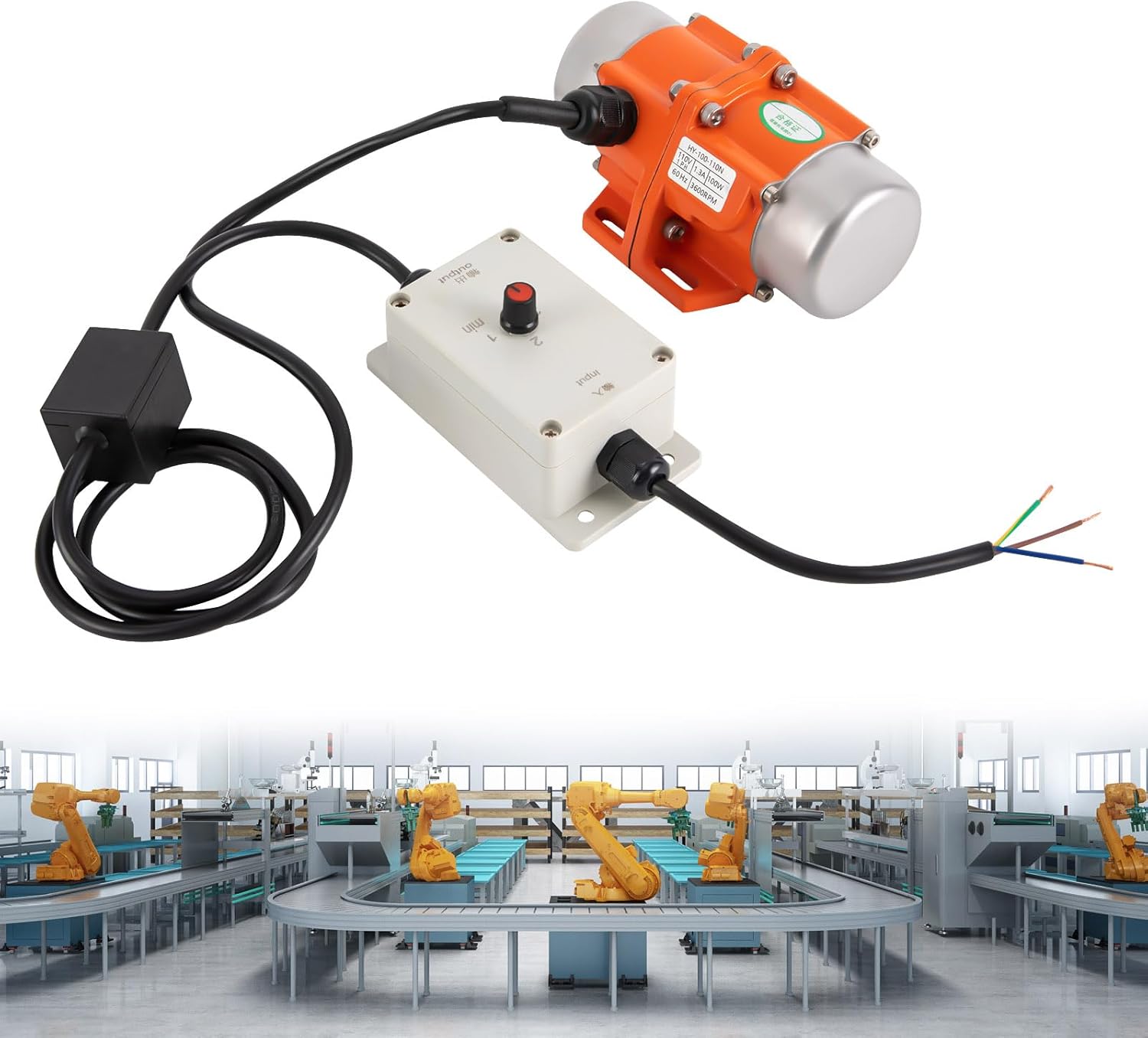 Concrete Vibrator Vibration Motor with Speed Controller, 100W Small Concrete Vibrator, Industrial Vibration Motor Orange
