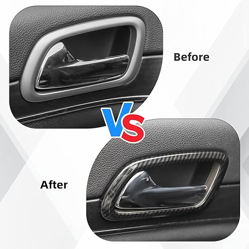 Miniatura 2 de SQQP Kit de anillo de ajuste de cubierta de manija de puerta interior de fibra de carbono, 4 piezas para Jeep Grand Cherokee 2011-2019