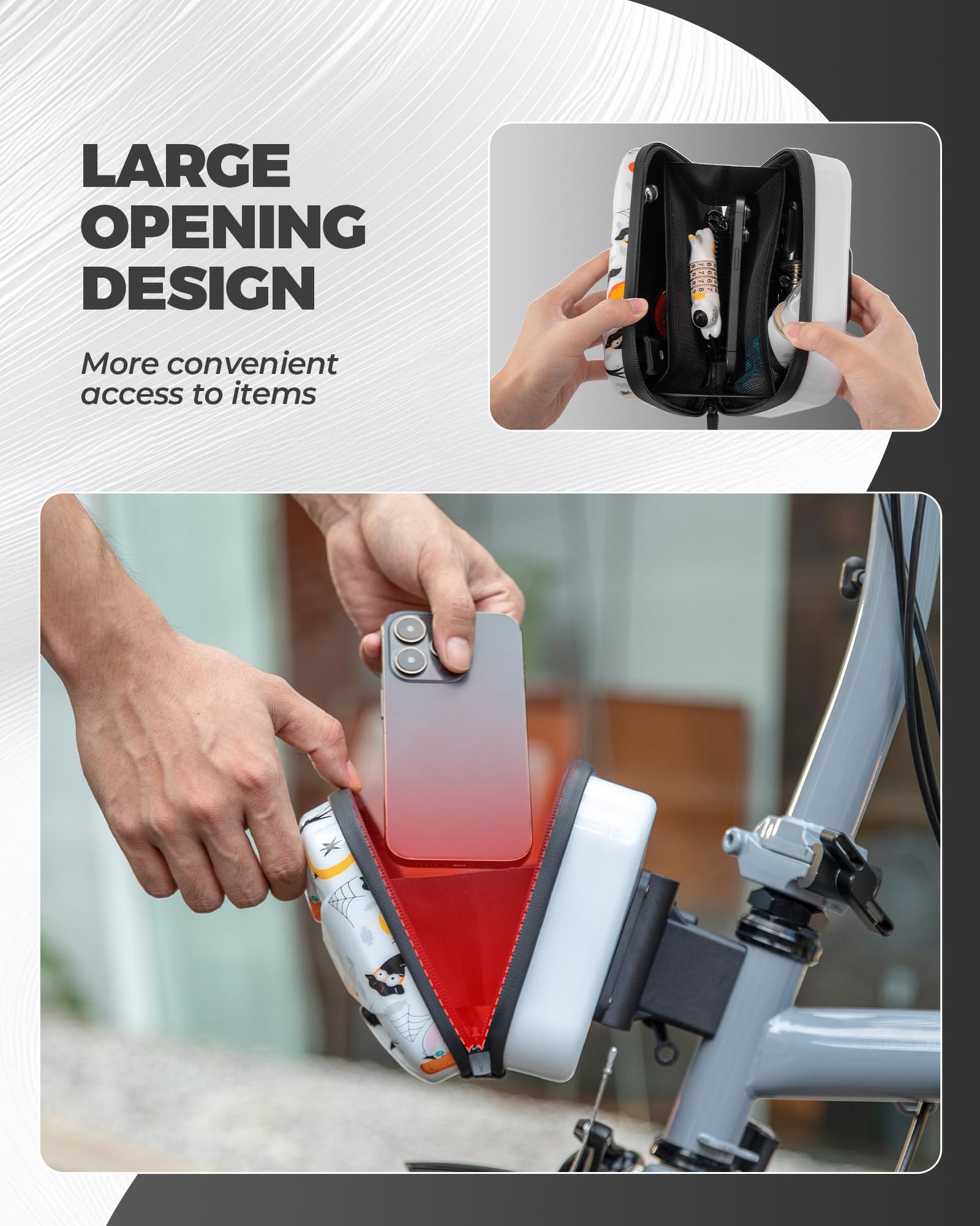 ROCKBROS Borsa Manubrio per Bici Pieghevole, Borsa per Bici Brompton Rigida, Borsello Anteriore della Bicicletta, 1.9L, PC, Facile da Pulire, Bianco