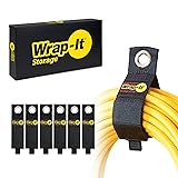 Heavy-Duty Wrap-It Storage Straps, 13-inch (6 Pack) - Hook and Loop Extension Cord Organizer Hanger, Cord Wrap, Cable Straps for Cables, Hoses, Rope for Home, RV and Garage Storage and Organization 13' (6-Pack) Black