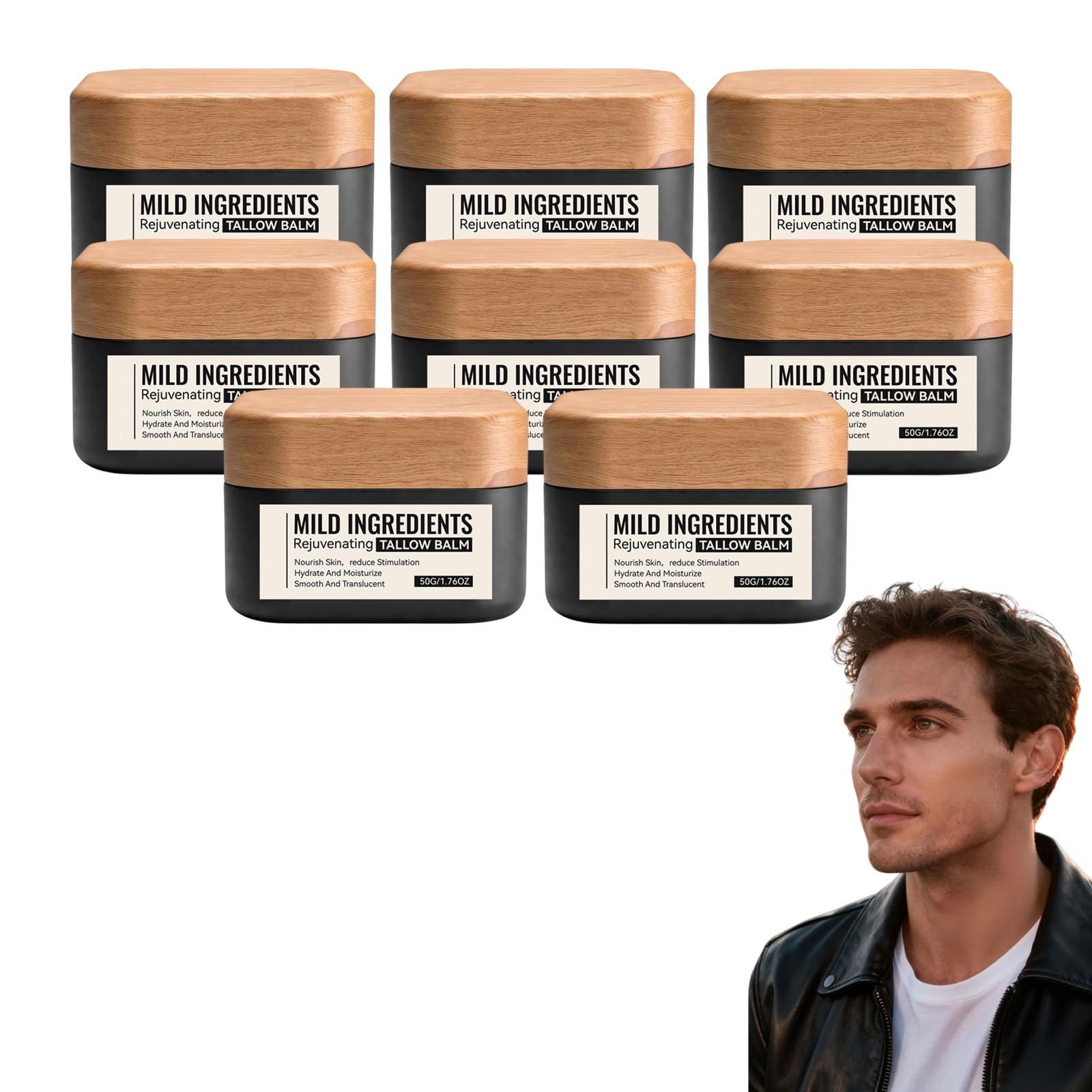 Baume nourrissant au suif pour hommes – Crème visage au suif pour hommes – Crème hydratante pour le visage masculin au lard, Baume nourrissant au gras homme – Crème visage au, soin (8 boîtes)